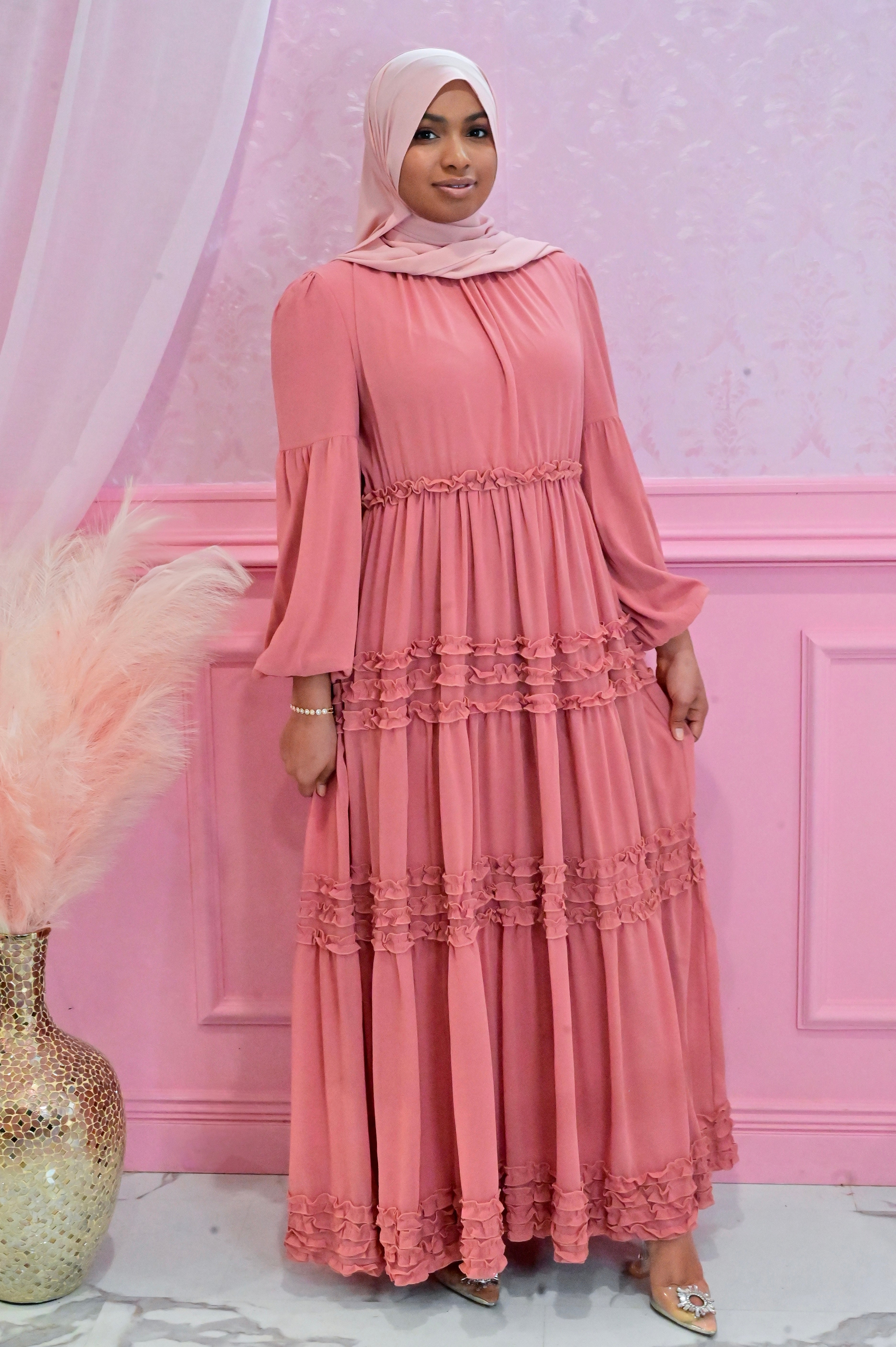 Pink Ruffle Maxi Dress XL