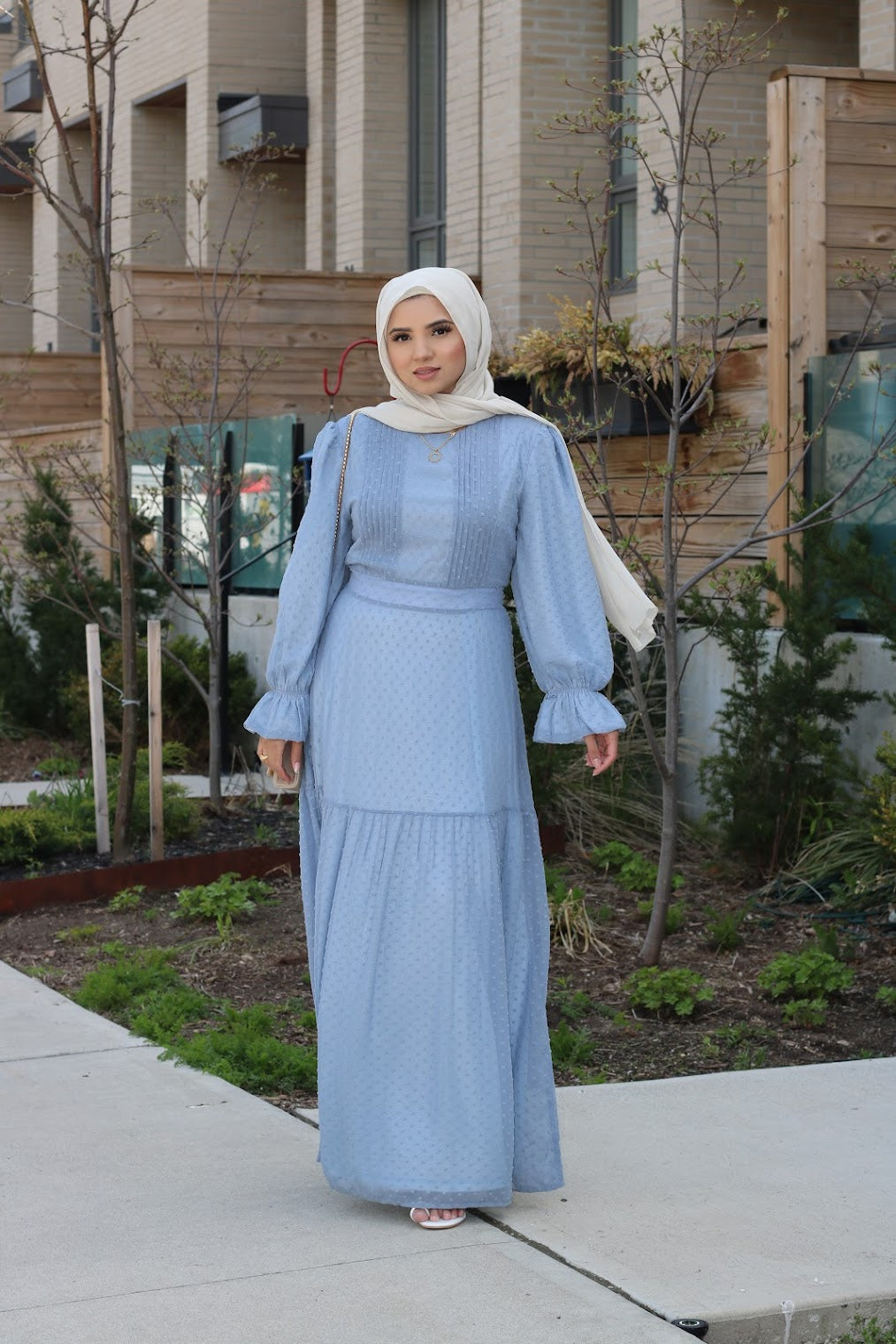 Sophia Front Pleat Maxi Dress - Powder Blue