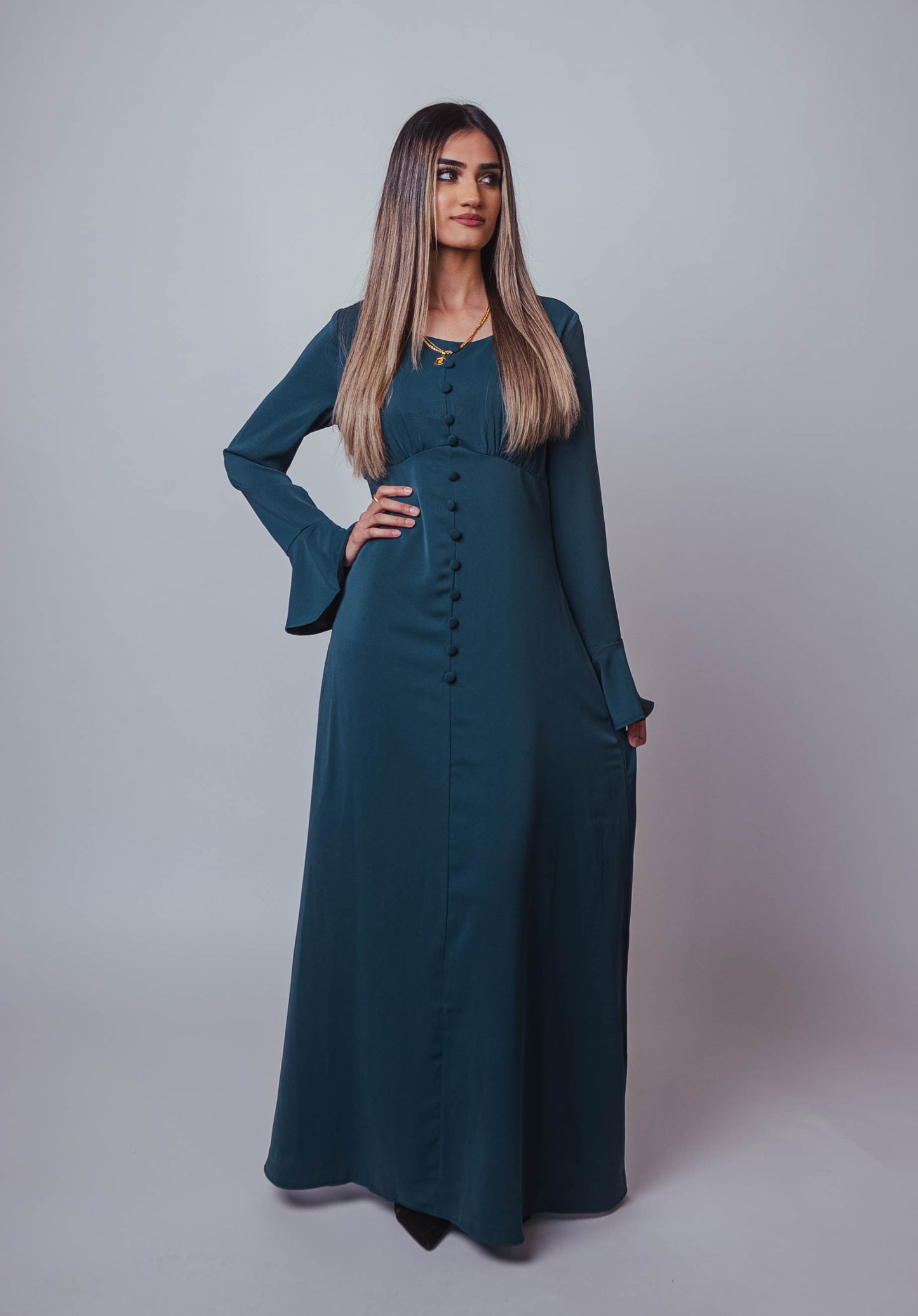 Zara Button Maxi Dress - Teal