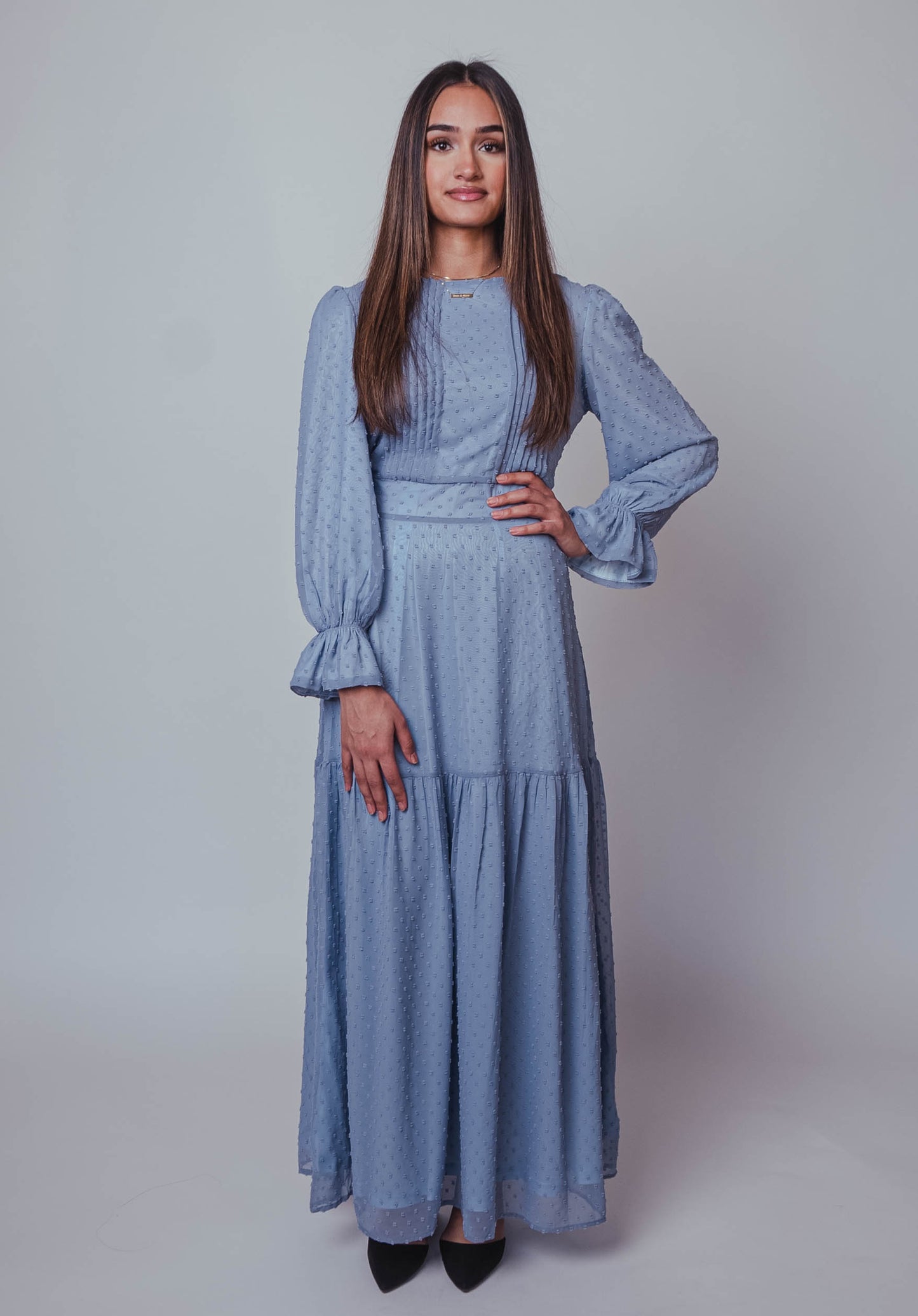 Sophia Front Pleat Maxi Dress - Powder Blue