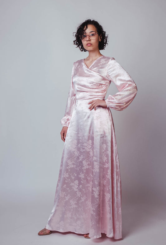 Nur Satin Flower Print Maxi Dress - Pink
